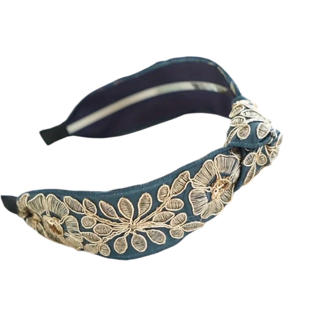 Green Vintage Style Floral Knotted Headband